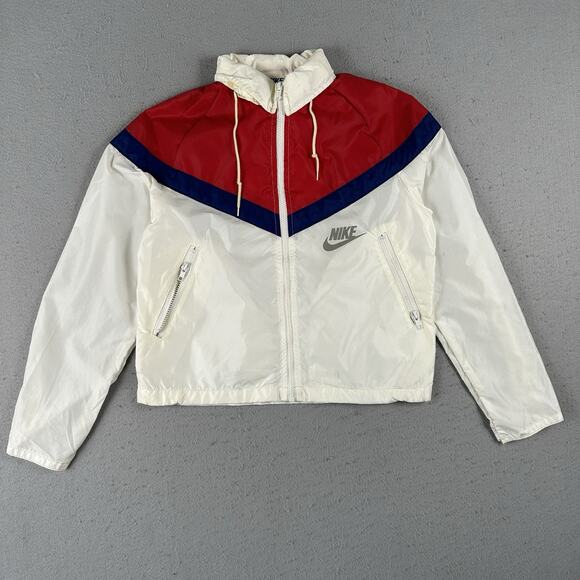 Vtg 70s 80s Nike Windbreaker Jacket Women’s Small Red White‎ Blue Cropped Zip - Picture 1 of 16